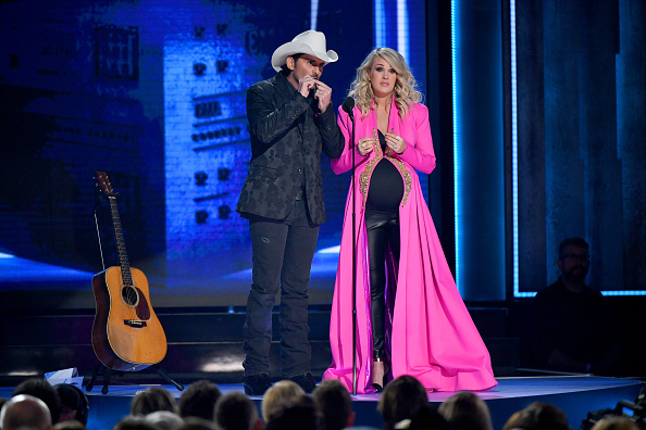 NASHVILLE, TN - NOVEMBER 14:  (FOR EDITORIAL USE ONLY) Brad Paisley and Carrie Underwood speak onst...