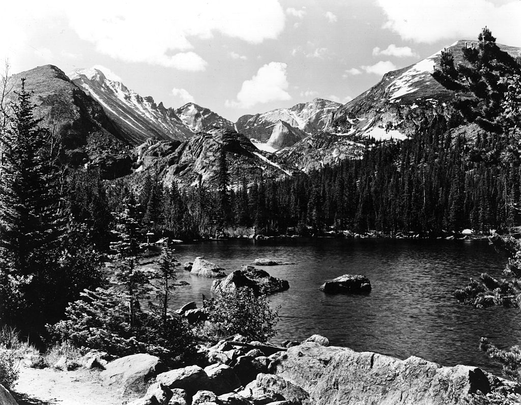 A lake and the Rocky Mountains in Colorado.  (Photo by Hulton Archive/Getty Images)...