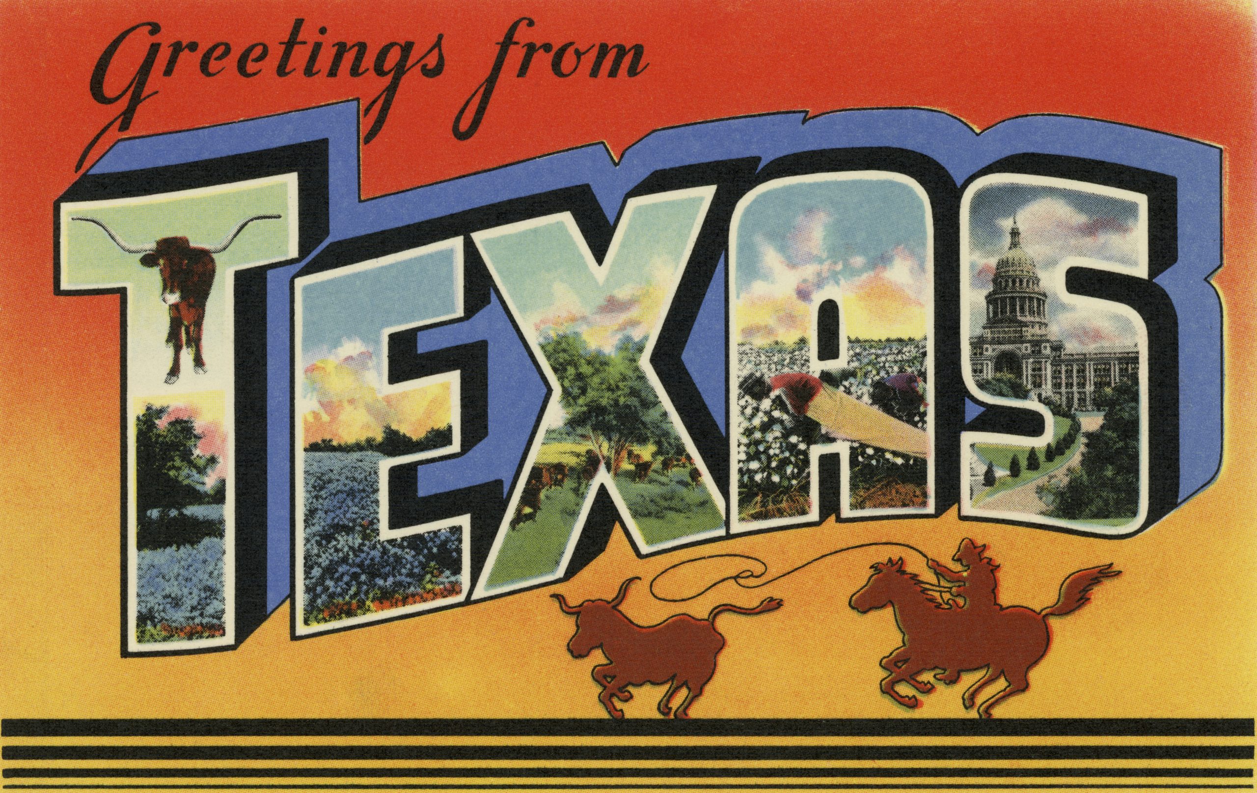 Vintage postcard from Texas; screen print, 1956. (Photo by GraphicaArtis/Getty Images)...