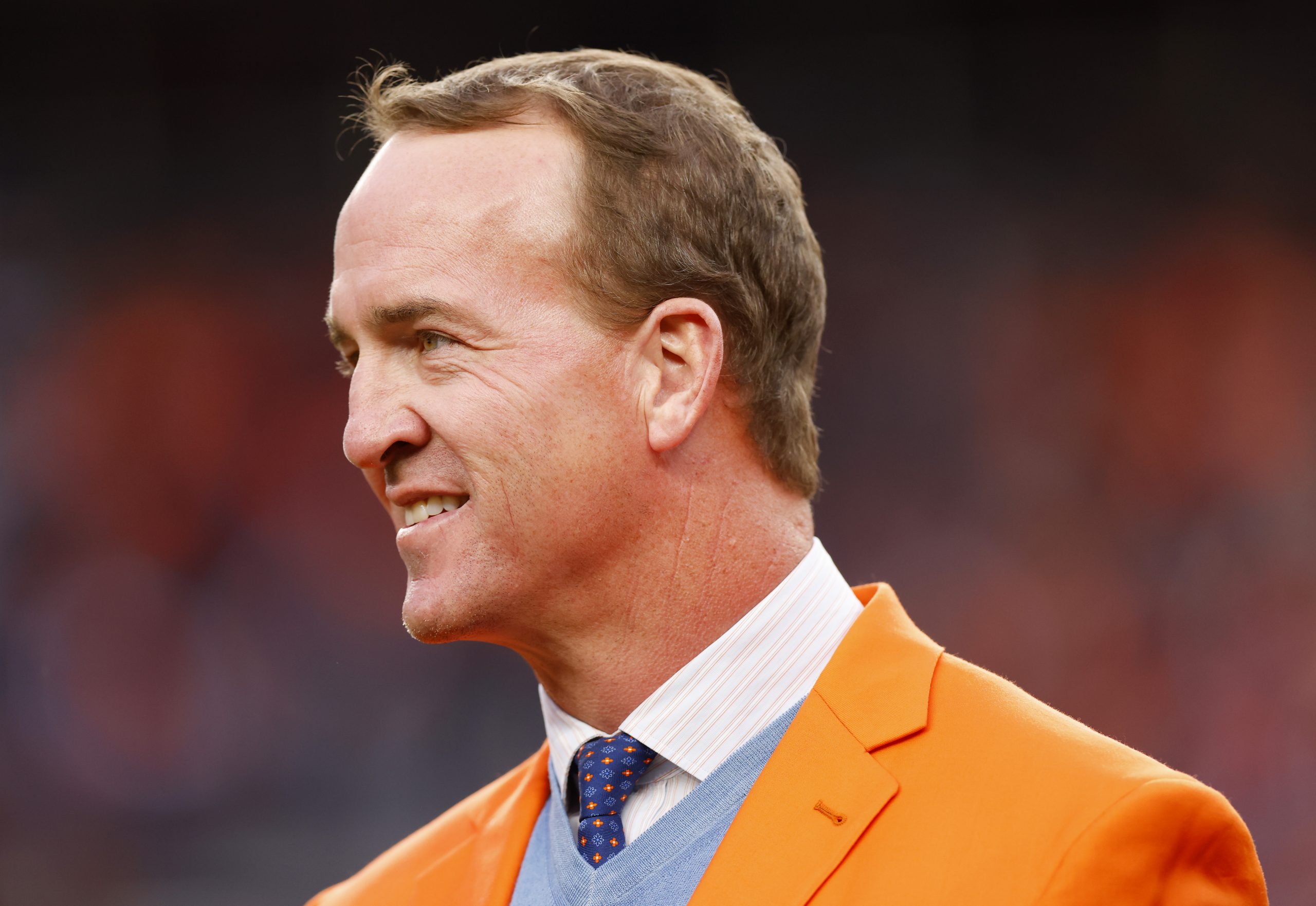 DENVER, COLORADO - OCTOBER 31: Peyton Manning looks on during a Ring of Honor induction ceremony at...