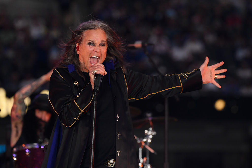 INGLEWOOD, CALIFORNIA - SEPTEMBER 08:  Musician Ozzy Osbourne performs during half-time of the NFL ...