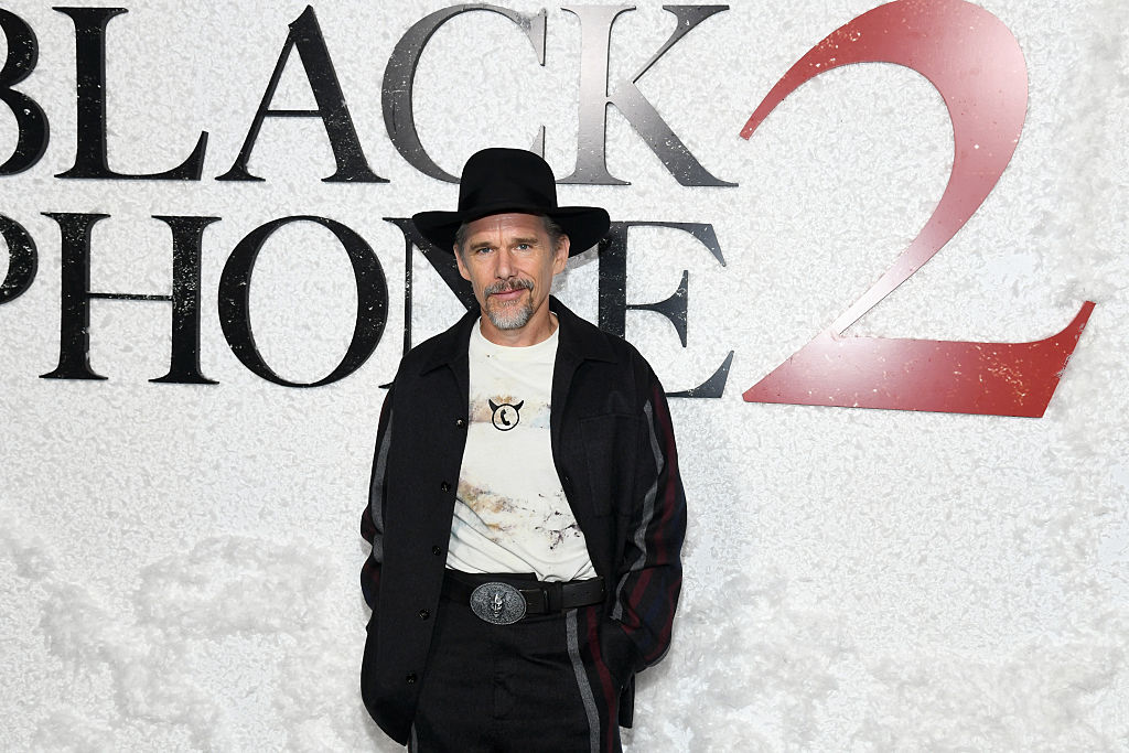 HOLLYWOOD, CALIFORNIA - OCTOBER 08: Ethan Hawke attends the world premiere of "Black Phone 2" prese...