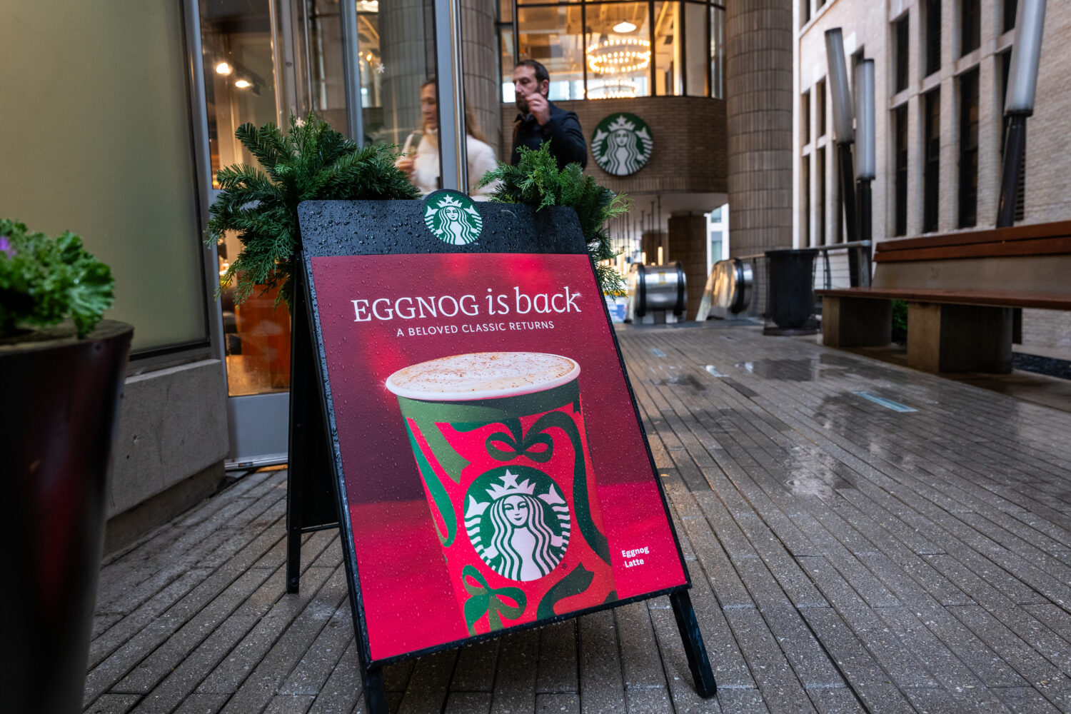 NEW YORK, NEW YORK - DECEMBER 02: A Starbucks coffee shop stands in Manhattan on December 02, 2025 ...