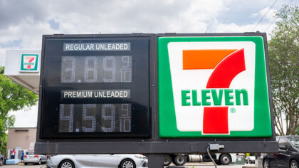 AUSTIN, TEXAS - MARCH 31: Gas prices are displayed at a 7 Eleven gas station on March 31, 2026 in A...