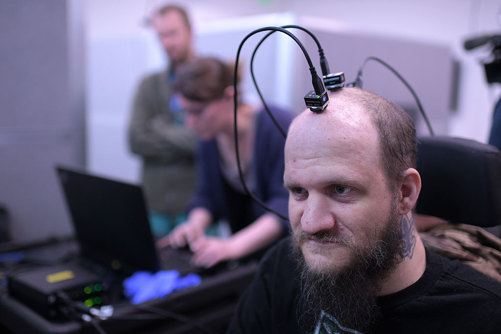 AURORA, CO - APRIL 10 : Brandon Patterson, 41, Colorado's first implanted brain-computer interface ...