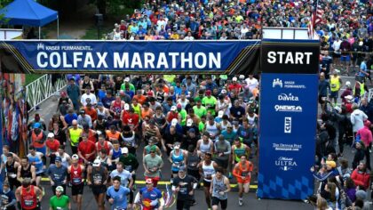 DENVER, CO - MAY 20: Runners start the Colfax  Marathon in City Park on May 20, 2018 in Denver, Col...