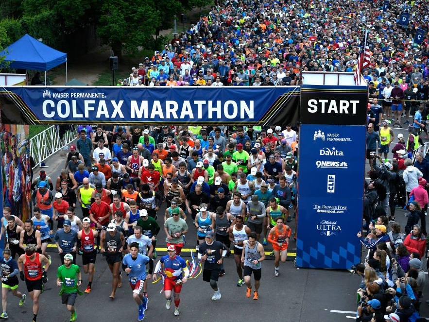 DENVER, CO - MAY 20: Runners start the Colfax  Marathon in City Park on May 20, 2018 in Denver, Col...