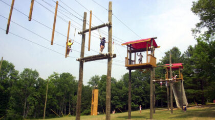REEDERS, PA - JULY 19:  Caitlin Hoffman, 11, and Alison Strongwater, 10 work their way through the ...