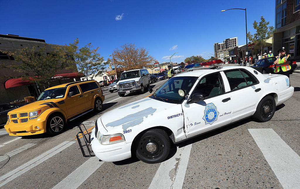DENVER, CO - OCTOBER 03:  The Denver Police Department close streets in preparation for the Preside...