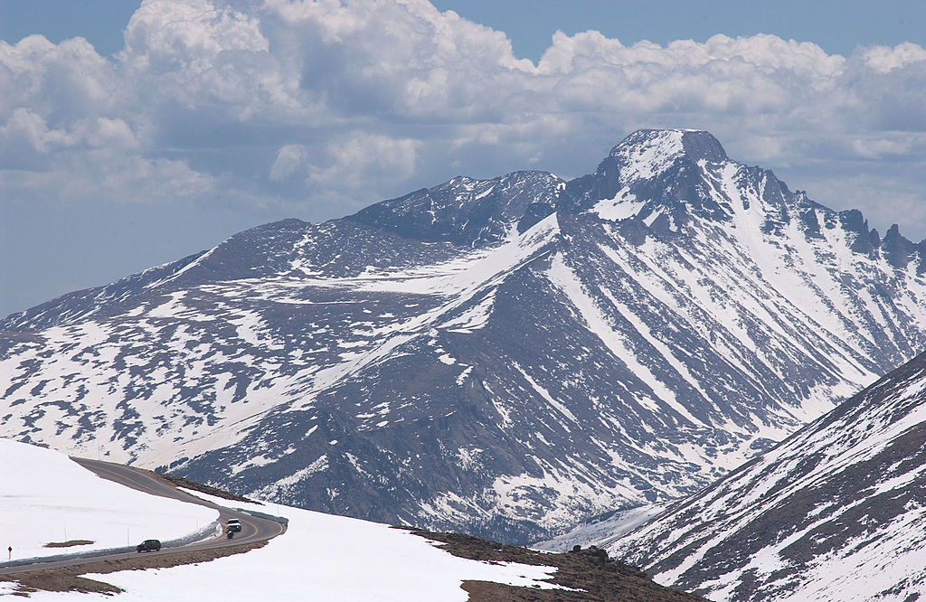 ROCKY MOUNTAIN NATIONAL PARK - MAY 23:  Cars drive down the Trail Ridge Road May 23, 2003 in Rocky ...