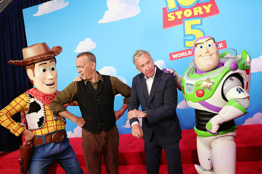 LOS ANGELES, CALIFORNIA - JUNE 09: (L-R) Tom Hanks and Tim Allen attend the Toy Story 5 Los Angeles...